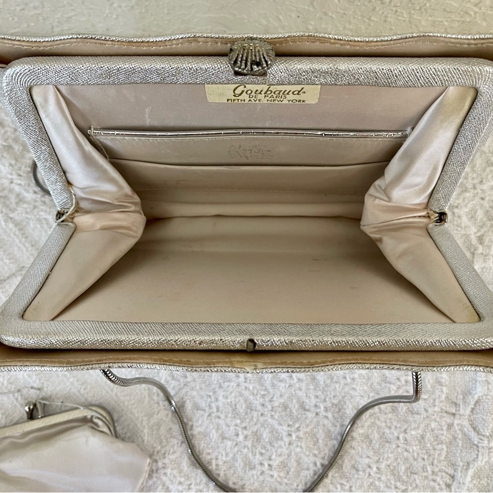 Vintage 1950's Silver GOUBAUD DE PARIS 5th Ave NY Clam Shell Evening Bag /Clutch - Picture 5 of 11